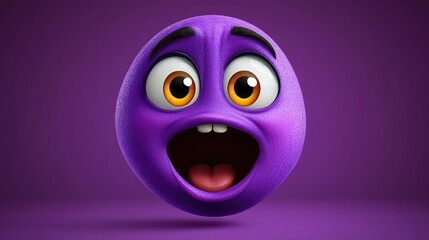 Purple rounded character with a surprised expression, mouth open on a monochromatic background.