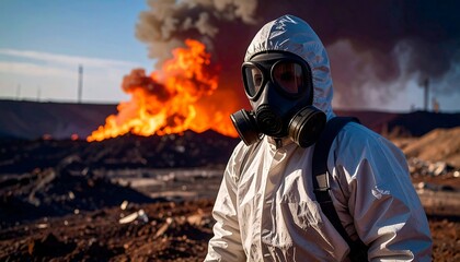 Obraz premium Hazmat Worker in Fire, Environmental Disaster - Environmental Concerns
