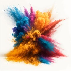 Obraz premium Vibrant explosion of multicolored powder paint isolated on a white background
