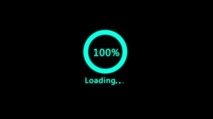 Circle loading bar icon animation on black background. Cyan color loading, processing bar 0 to 100 percent. - Powered by Adobe