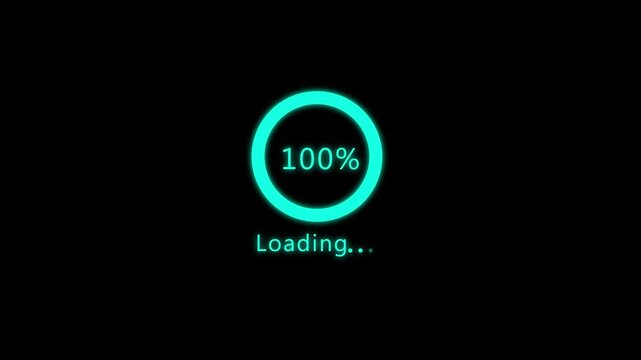 Circle loading bar icon animation on black background. Cyan color loading, processing bar 0 to 100 percent. - Powered by Adobe