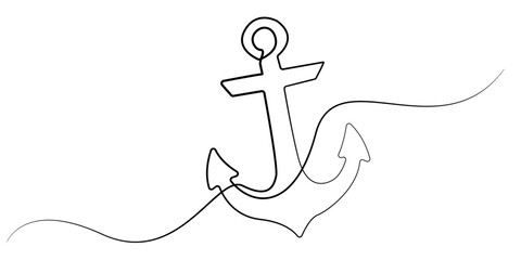 Continuous line art of an anchor with a flowing rope, representing grounding, safety, and emotional stability in the midst of life’s currents.