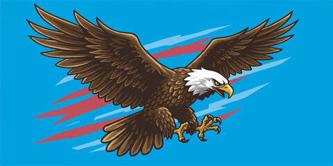 Fototapeta premium Dynamic vector illustration of an eagle in mid-flight with outstretched wings and sharp features