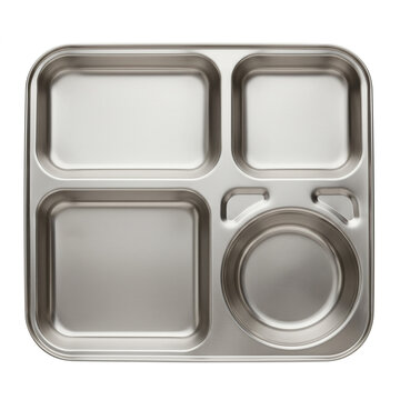 Empty divided stainless steel tray with four compartments