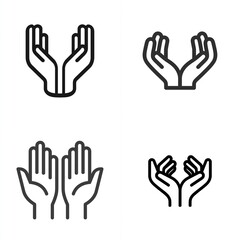 Obraz premium Four depictions of hands, palms up, appearing to hold or protect, minimalist