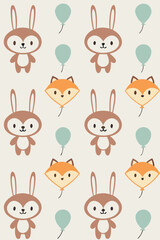 Obraz premium Cute bunnies and foxes with balloons bunny animal