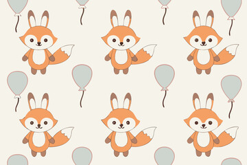 Cute foxes and balloons pattern animal cartoon