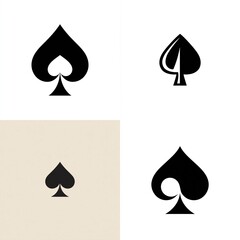Four stylized spades. They vary in design and detail. Solid, outline, simple, and elegant versions appear