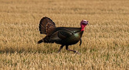 Fototapeta premium Wild turkey in a golden field (1)