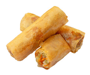 Vietnamese spring rolls with pork meat or crispy spring rolls filled with pork and shrimp. Vietnamese food Cha gio or Vietnamese egg rolls isolated. PNG transparency	