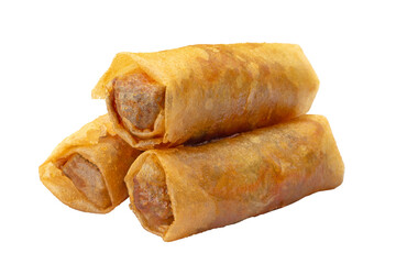 Vietnamese spring rolls with pork meat or crispy spring rolls filled with pork and shrimp. Vietnamese food Cha gio or Vietnamese egg rolls isolated. PNG transparency	
