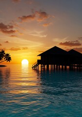 夕焼けの楽園：水上コテージの静寂