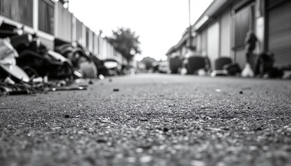 Obraz premium A striking black and white photograph capturing the textured surface of the ground, showcasing intricate patterns of dirt, pebbles, and grass.