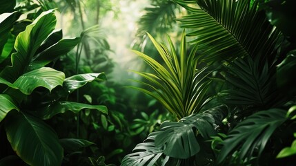 Modern tropical background with jungle plants nature backdrop