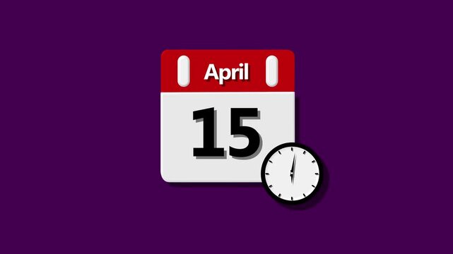  calendar simple icon animation date change time month. Simple calendar icon animation and date change of time month. Calendar icon - day 15 animation pink transparent background.