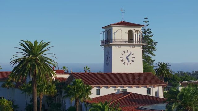 Explore the stunning Santa Barbara County Courthouse, known for its impressive clock tower, vibrant palm trees, and captivating architecture