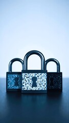 Fototapeta premium A shiny silver padlock stands upright with its shackle raised, indicating it's open. The metal surface reflects light, showcasing intricate details.