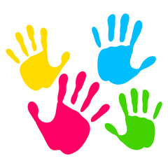 Obraz premium Vivid Colorful Handprint Artwork with Playful Aesthetic for Child Related Activities