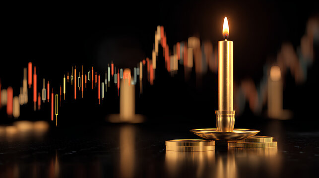 Gold candlestick with stock market investment trading graph growth.Trade business analytics graph and financial chart.Finance chart,stock market business and exchange financial growth graph. Stock Ill