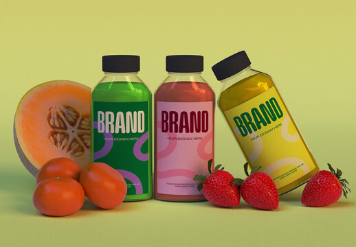Juice Bottle With Fruits Mockup