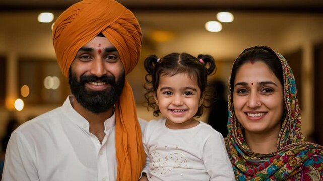 A family portrait of a father, daughter, and mother