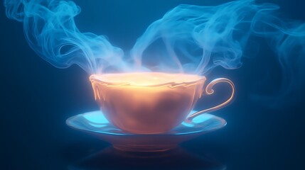 Vapor trails rising above an elegant glowing teacup