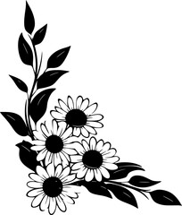Daisy flower corner border silhouette