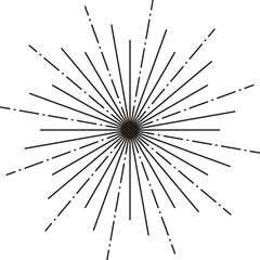 Radial round thin rays sunburst symbol. Abstract geometric logo shapes, stars. Starburst vector stripes