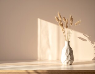 A rustic ceramic vase filled with an assortment of dried plants, including feathery pampas grass and delicate lavender stems, creating a warm, earthy ambiance.