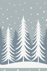 Fototapeta premium Snowy evergreen forest with falling snowflakes winter trees