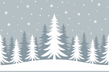 Snowy forest with falling snowflakes winter trees