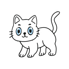 Kawaii white domestic cat with blue eyes. coloring book black white design