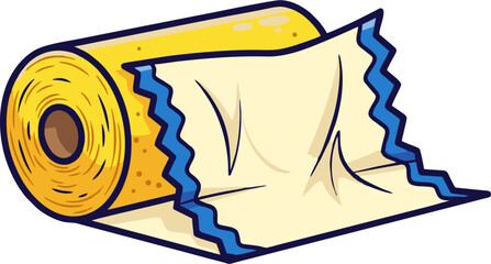 Cartoonish Roll of Paper Towels with Blue Edges and Torn Sheet.