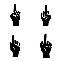 Obraz premium Four black hands, pointing index fingers upward, shown from various angles