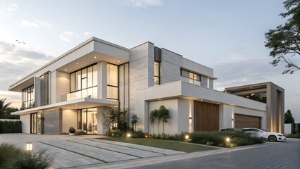 Fototapeta premium Modern residential building with glass windows and balconies in the city showing contemporary architecture and urban living