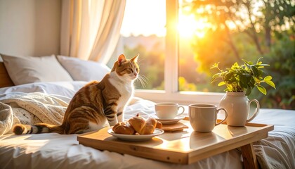 Cat enjoying breakfast by a window