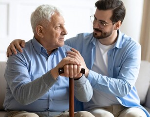 Obraz premium This image portrays a Parkinson’s disease patient in a caring environment, reflecting the challenges and support involved in managing a neurodegenerative condition. The individual may show signs such 