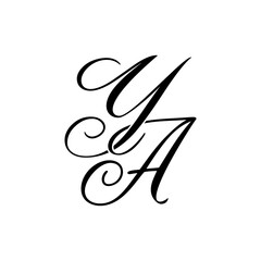 Elegant YA Monogram Logo in Black Script – Luxury Calligraphy Initial Design on White Background