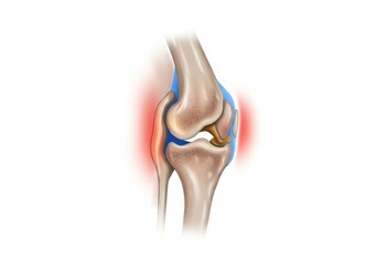 Illustration of a knee joint with inflammation and pain