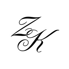 Elegant ZK Monogram Logo in Black Script – Luxury Calligraphy Initial Design on White Background
