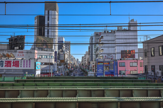 Cityscape of Urban Area with Railway and Tall Buildings, shin okubo Dec 10 2024