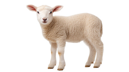 Young lamb isolated on transparent background showing soft wool and curious expression