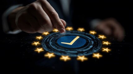 Digital quality checkmark icon, Online verification and approval, Business compliance technology, Trust and reliability certification