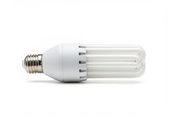 Energy efficient spiral compact fluorescent light bulb on white background