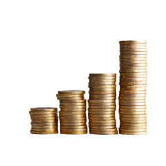 Gold coins stacked in ascending columns, forming a visual representation of growth
