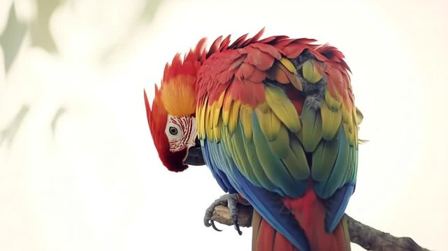 Colorful Macaw Parrot Perched on Branch in Studio Shot