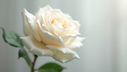 Fototapeta premium Elegant White Rose Bloom Fresh Petals Close-up Soft Natural Light
