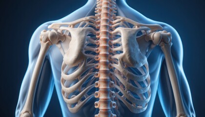 Human Anatomy: Posterior View of the Upper Body Skeleton, Rib Cage, Spine, and Shoulder Bones