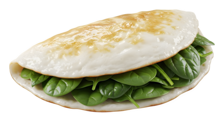 Close up shot of a spinach omelet with the spinach leaves visible in the middle   ai generative, transparent background, white background.