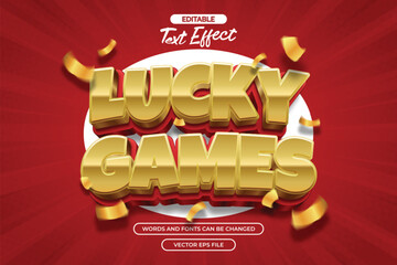 Lucky games editable text effect with 3d gold text style and with gold confetti decoration